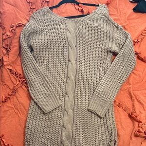 Off-the-Shoulder Cable Knit Sweater - Taupe